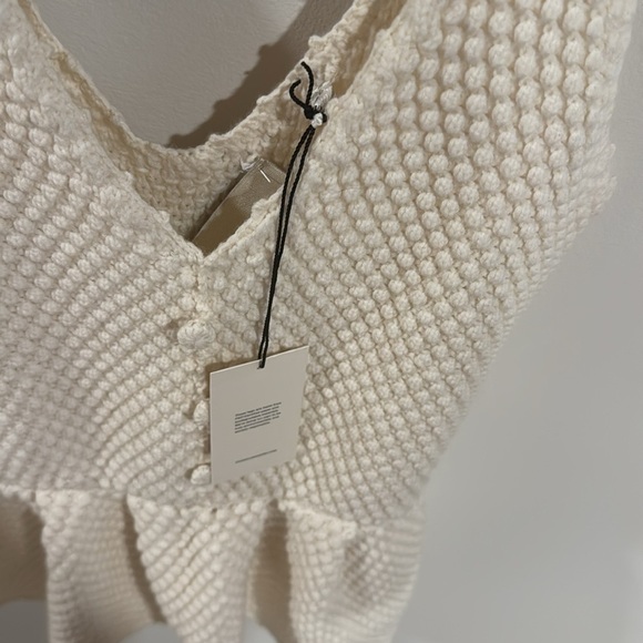 NWT 7 FOR ALL MANKIND boho knit crochet peplum top in gardenia, size S - Picture 6 of 11